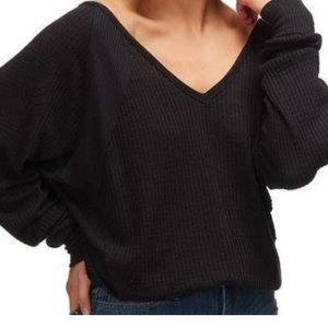 Free People Womens Santa Clara Thermal Black Long Sleeve Pullover Size Medium